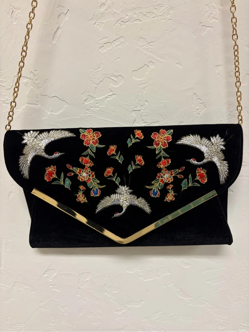 Neiman Marcus Black Velvet Evening Bag with Gold Hardware